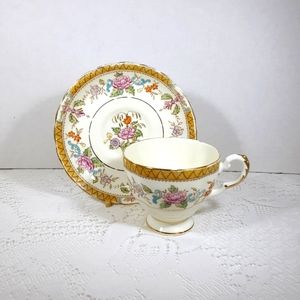 Tuscan Plant Vintage Hand Painted Cup & Saucer Floral Teacup England Cottagecore
